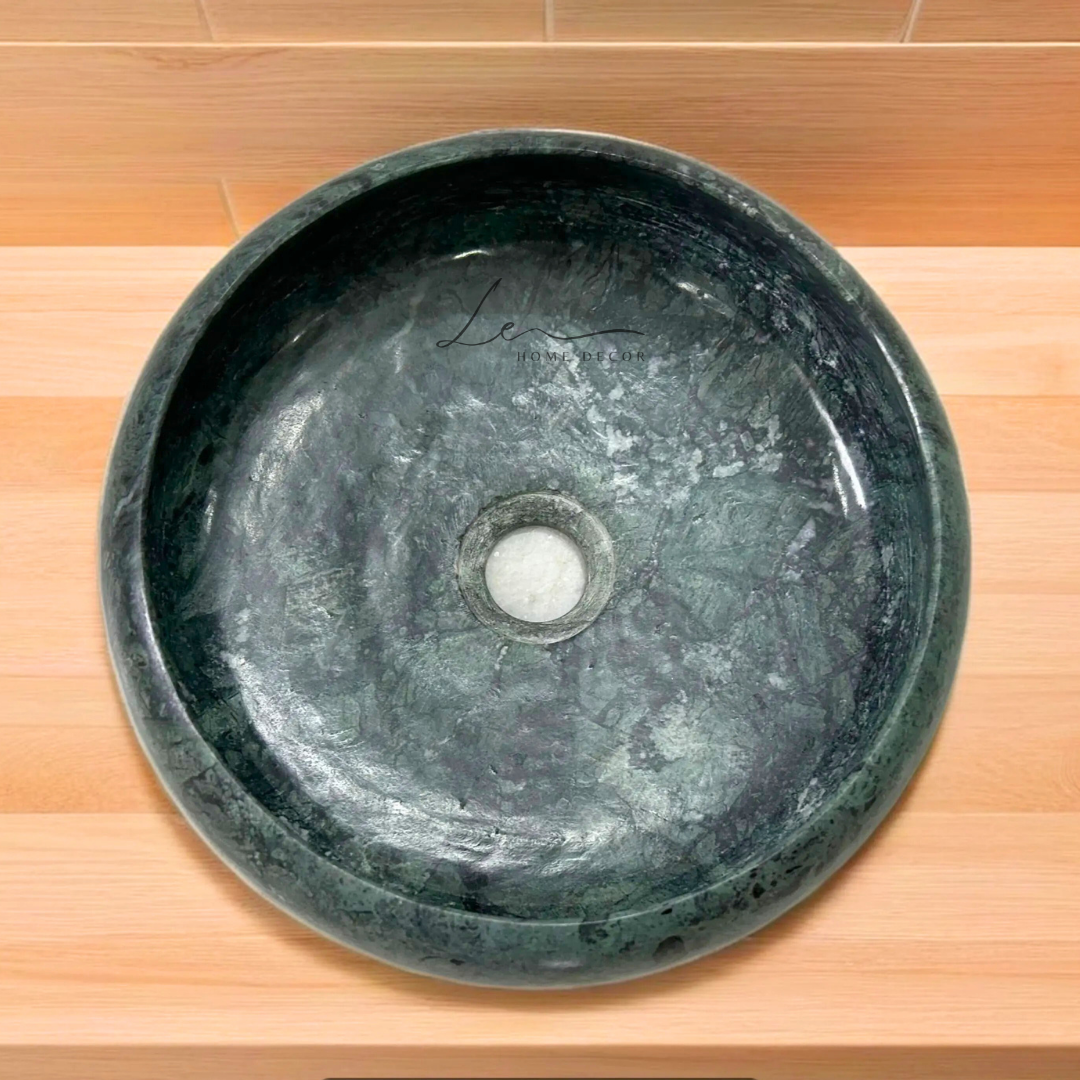 The Minimalist Round Marble Wash Basin - Emerald Green