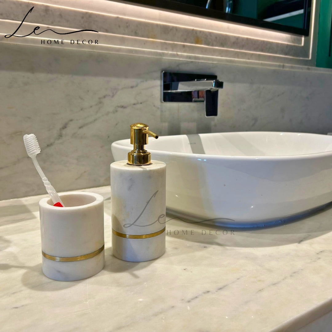 AURELIA MARBLE WITH BRASS INLAY BATHROOM - SET OF 2