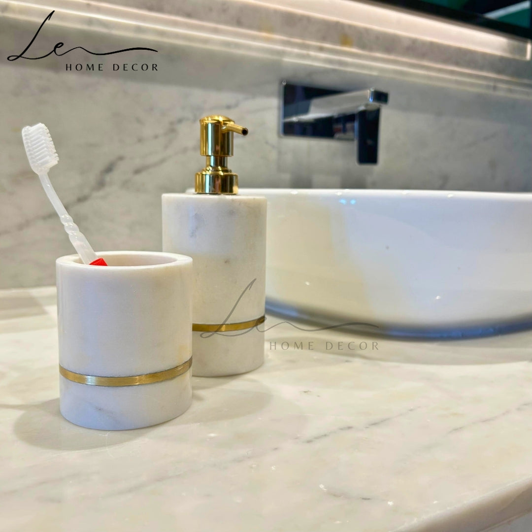 AURELIA MARBLE WITH BRASS INLAY BATHROOM - SET OF 2