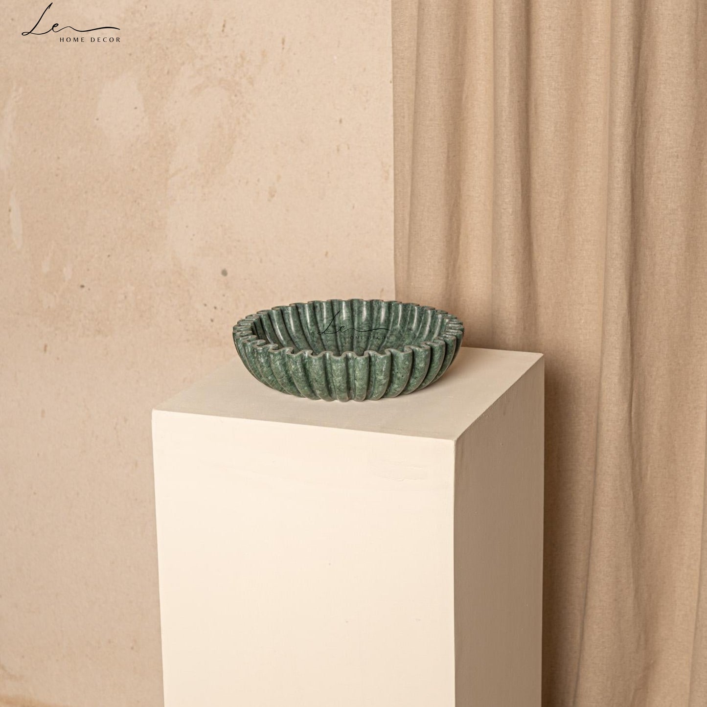 Green Marble Scallop Bowl - Large