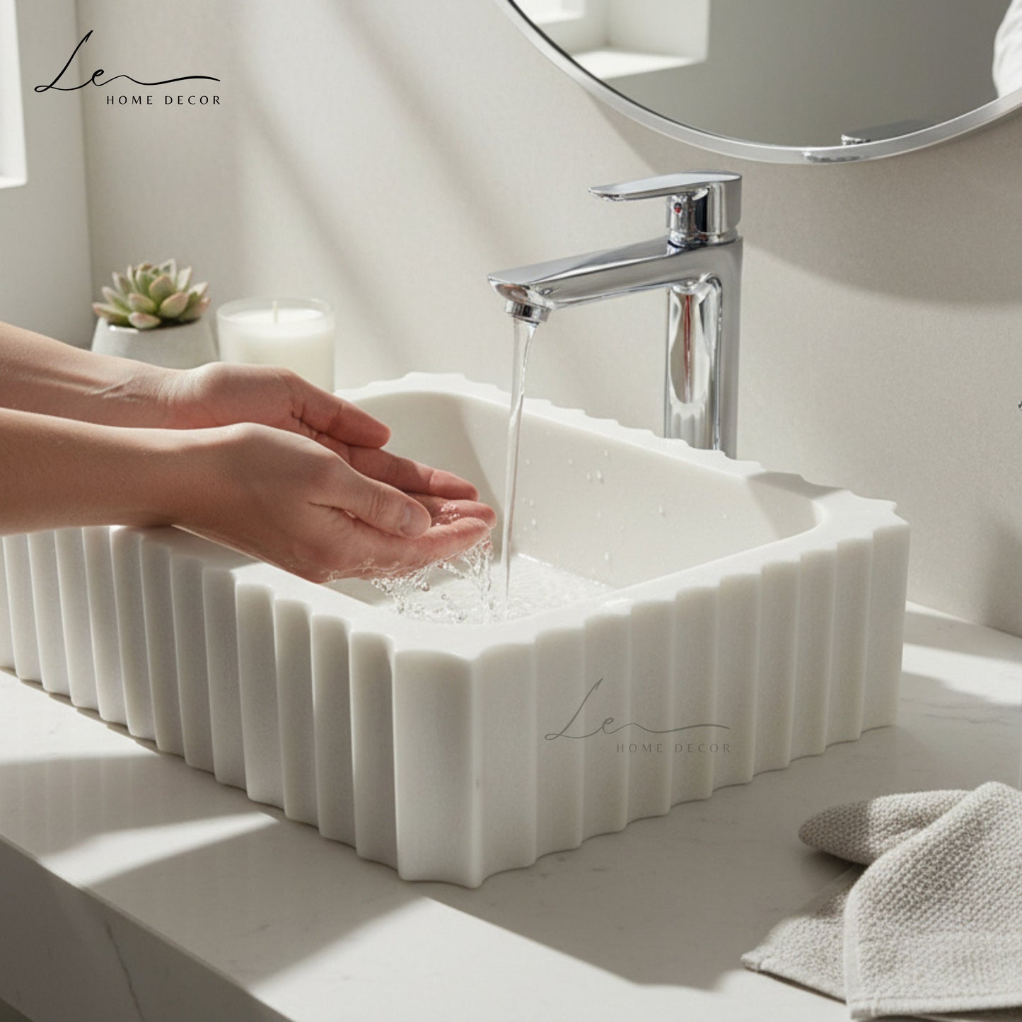 Signature Quad Design Marble Wash Basin - Large