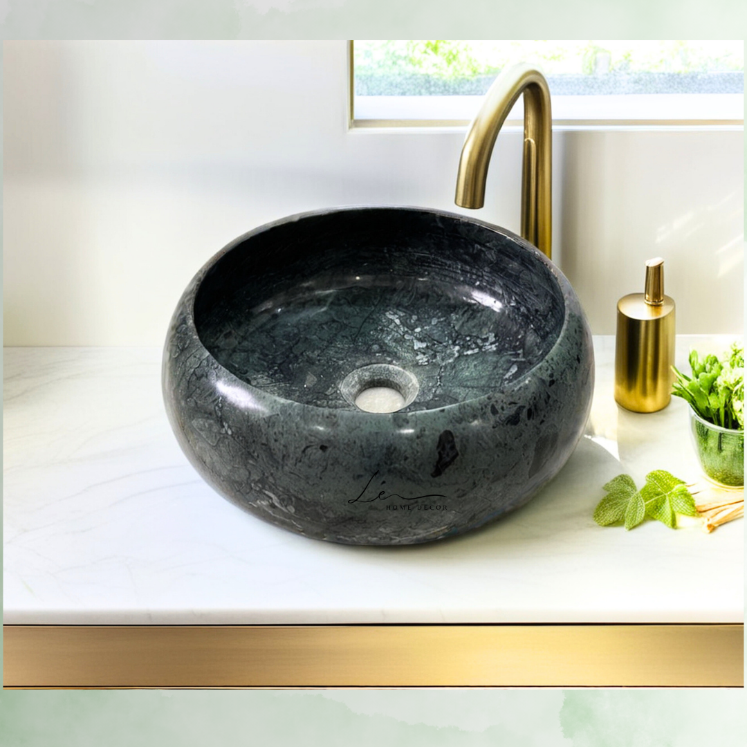 The Minimalist Round Marble Wash Basin - Emerald Green