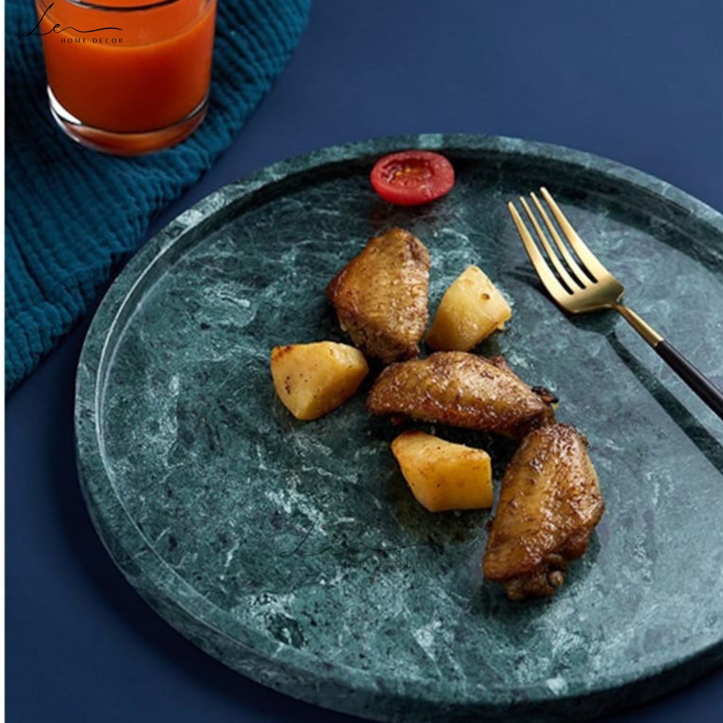 Green Marble Round Tray - Large