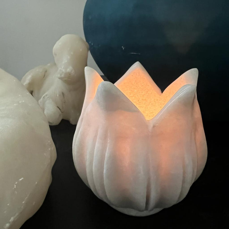 White Marble Lotus Candle Holders
