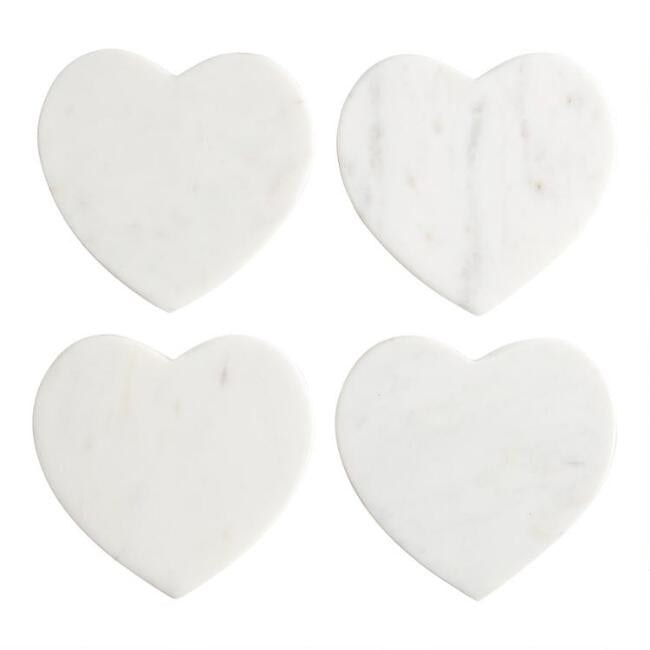White Marble Heart Coasters 4 Pack