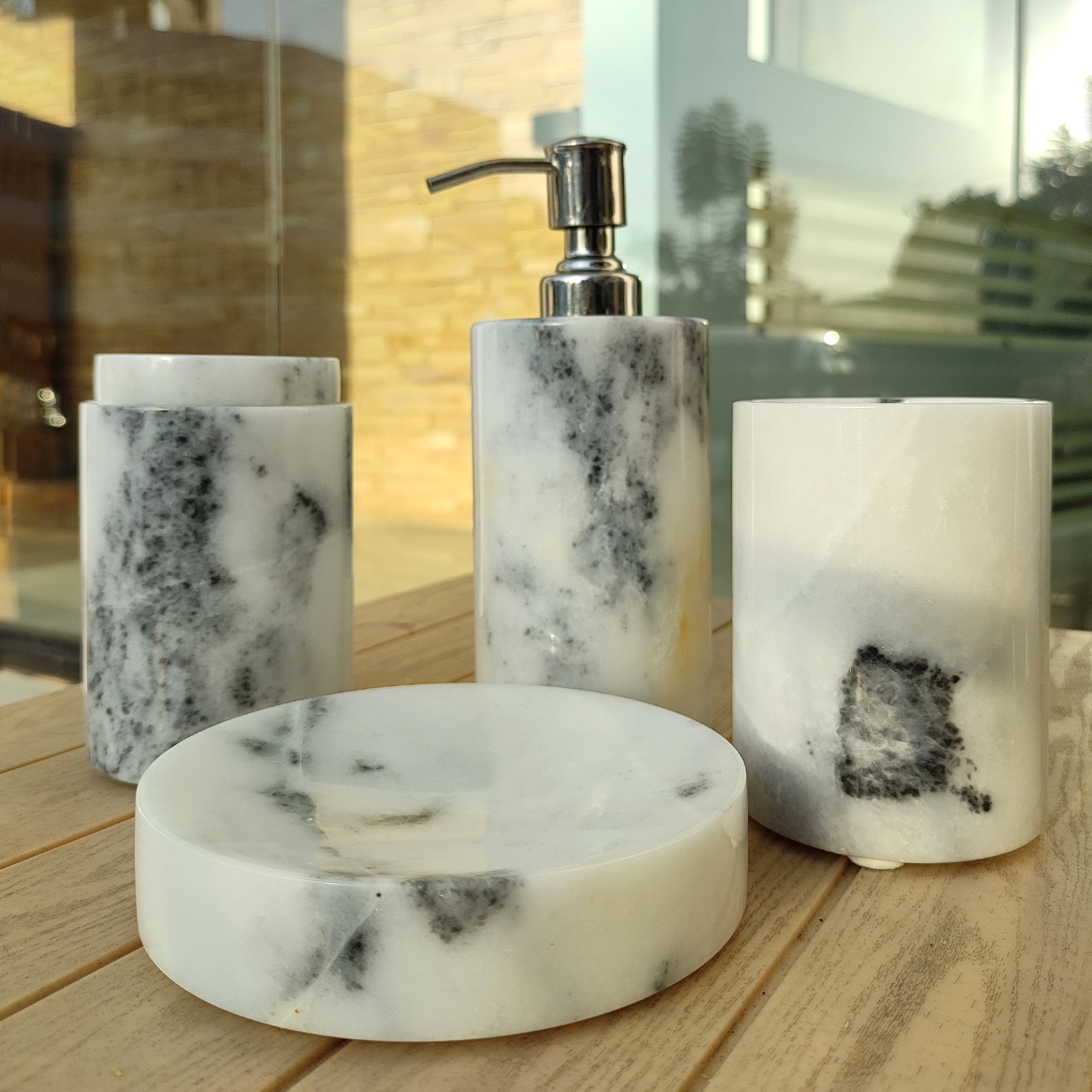Glossy White Marble Bathroom Set – Le Home Decor Studio