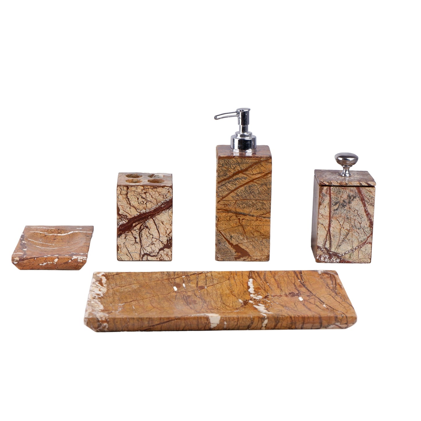 Luxurious Brown Marble Bathroom Storage Set