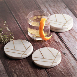 Dine White Round Marble Coasters - Gold Lines
