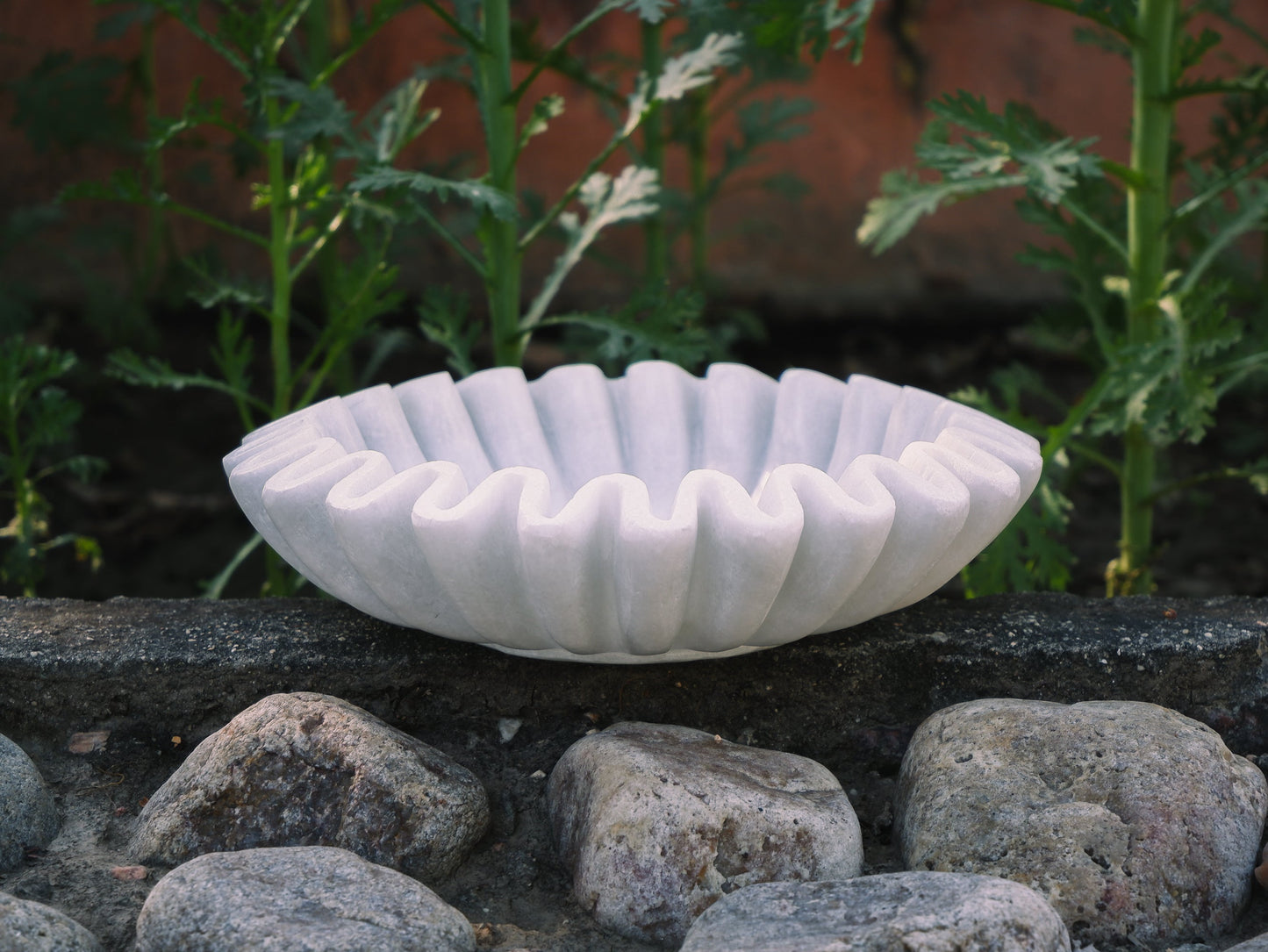 White Marble Ruffled Bowl