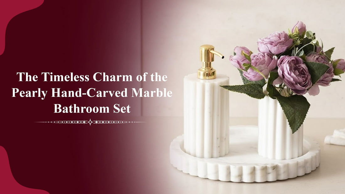 Pearly Hand-Carved Marble Bathroom Set