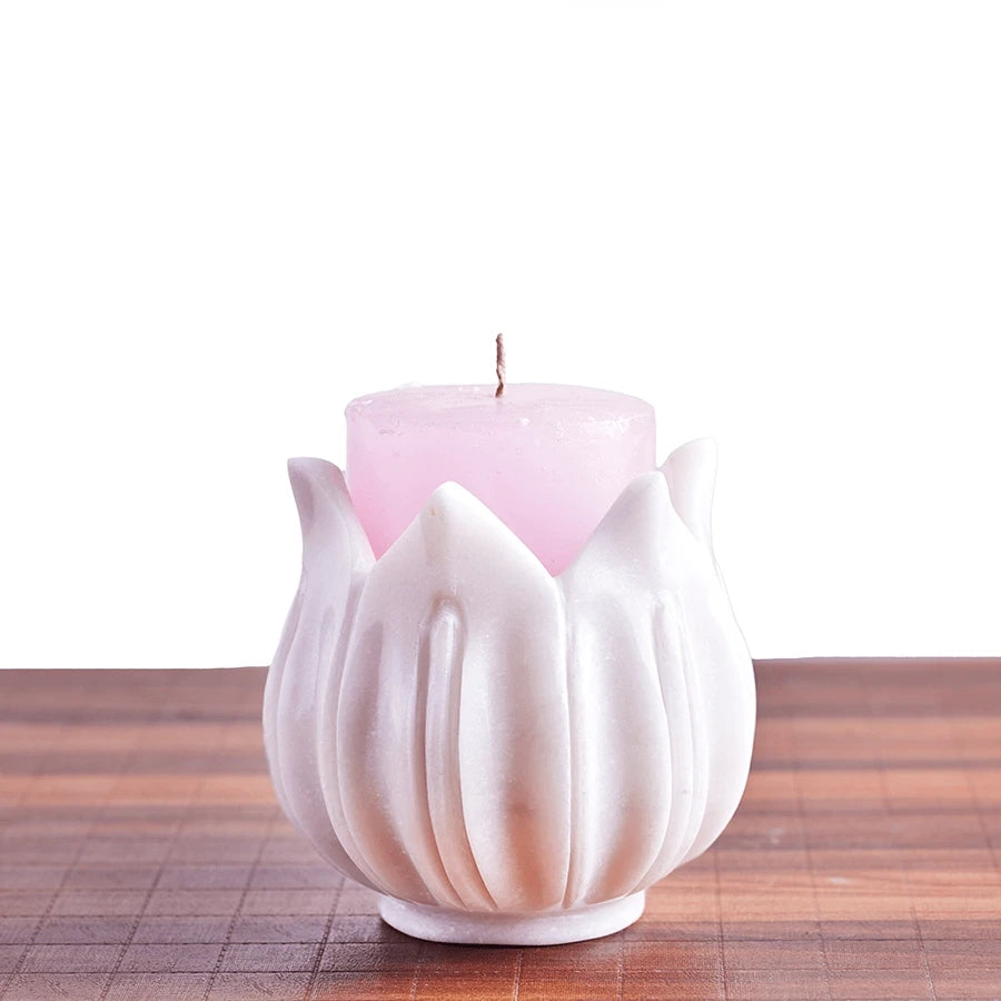 White Marble Lotus Candle Holders