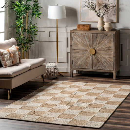 White & Brown Handmade Natural Jute Rug