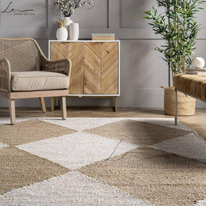 Natural Handmade Jute Rug with Diamond Pattern