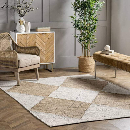 Natural Handmade Jute Rug with Diamond Pattern