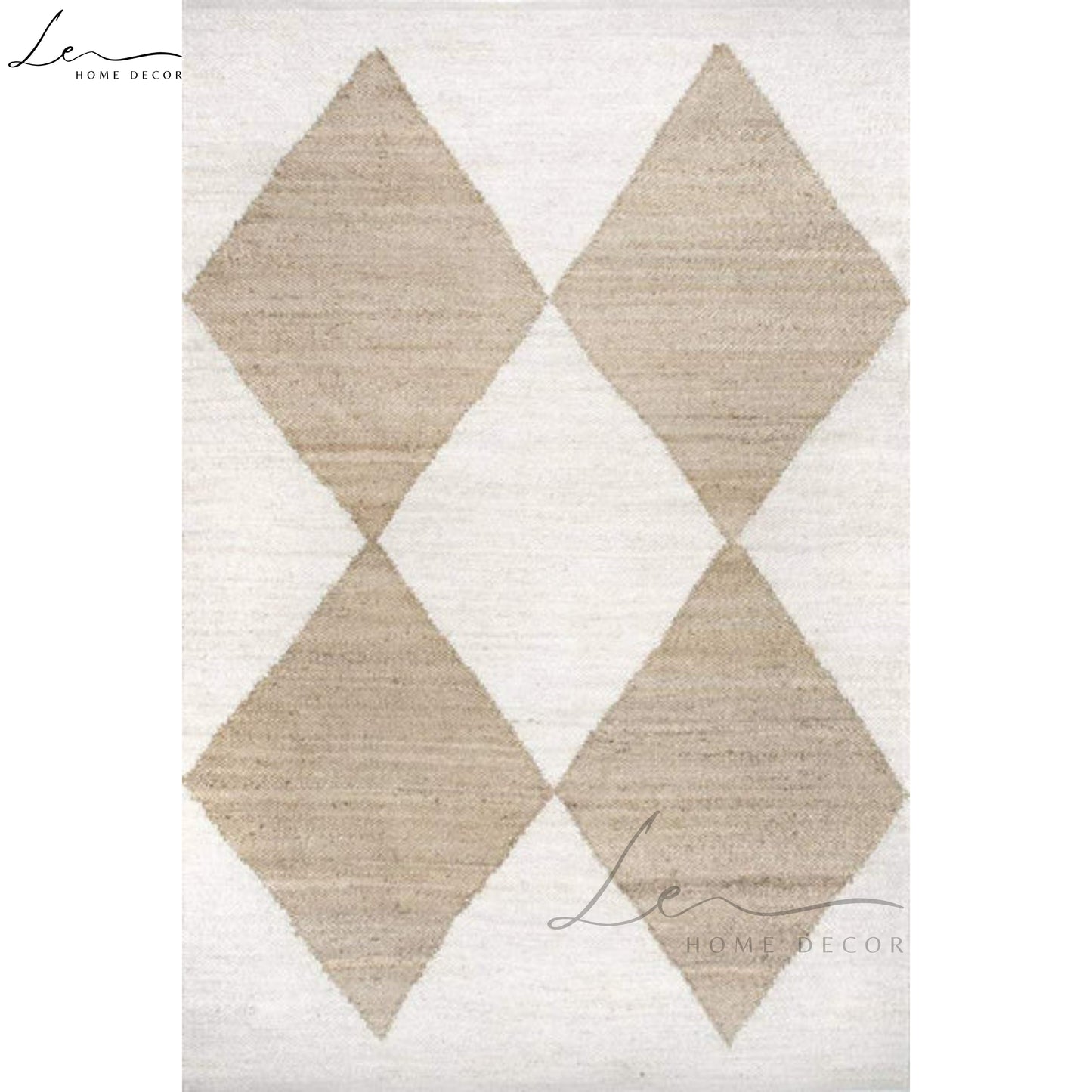 Natural Handmade Jute Rug with Diamond Pattern