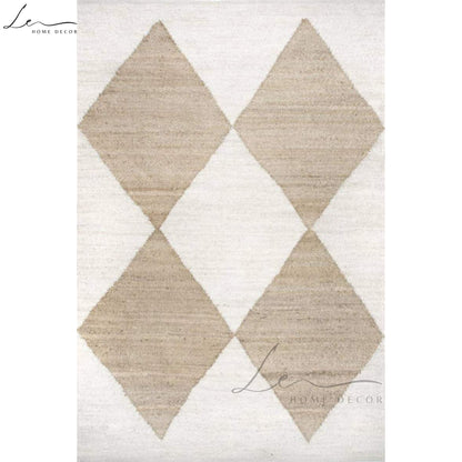 Natural Handmade Jute Rug with Diamond Pattern