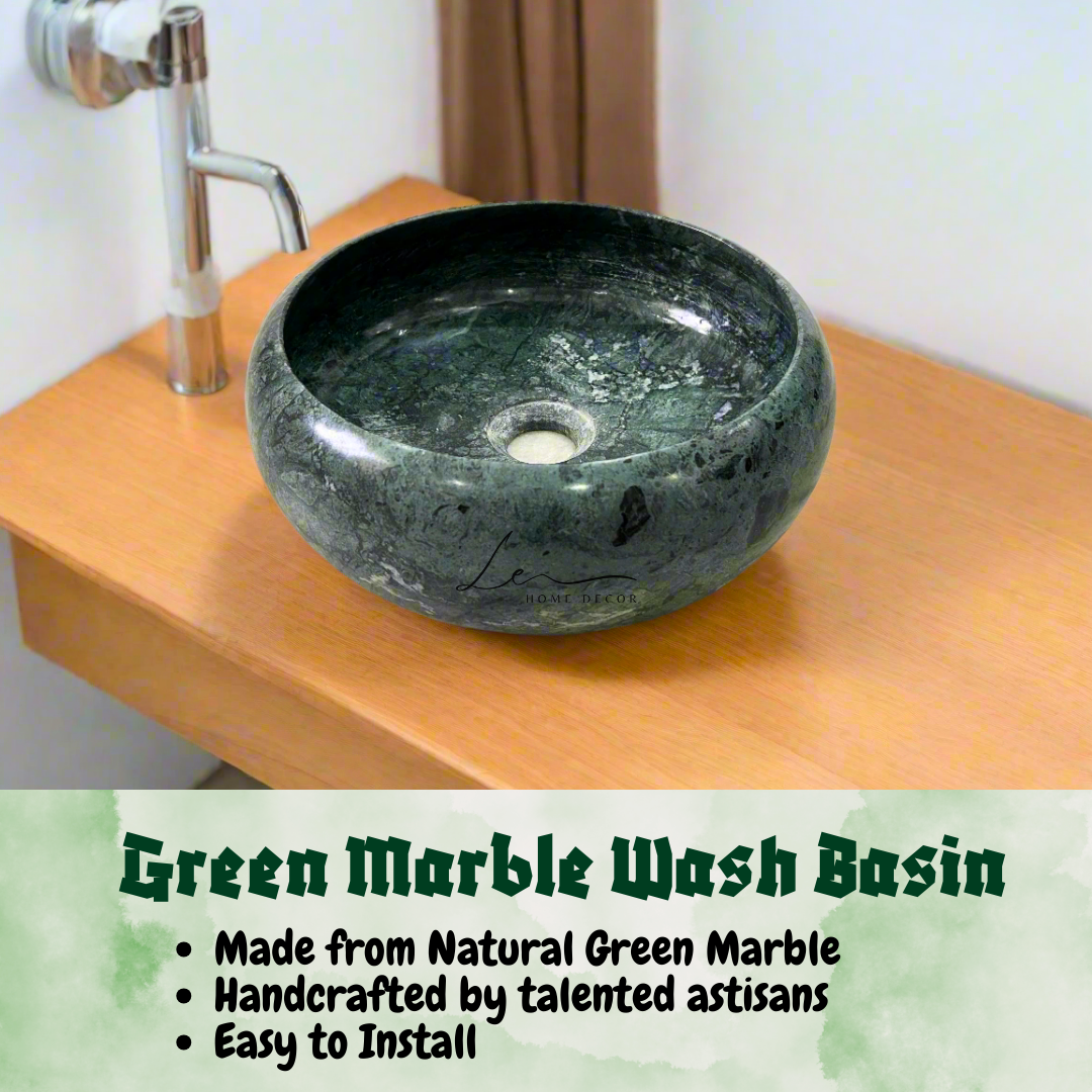 The Minimalist Round Marble Wash Basin - Emerald Green