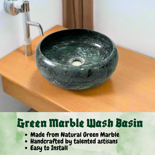 The Minimalist Round Marble Wash Basin - Emerald Green