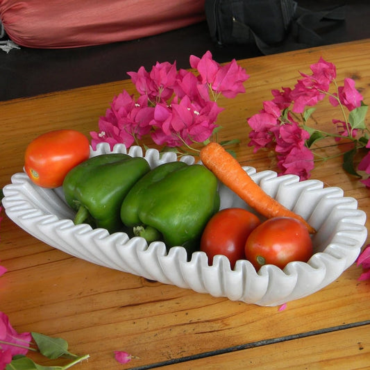 White Marble Oval Handmade Fruit Bowl - Large