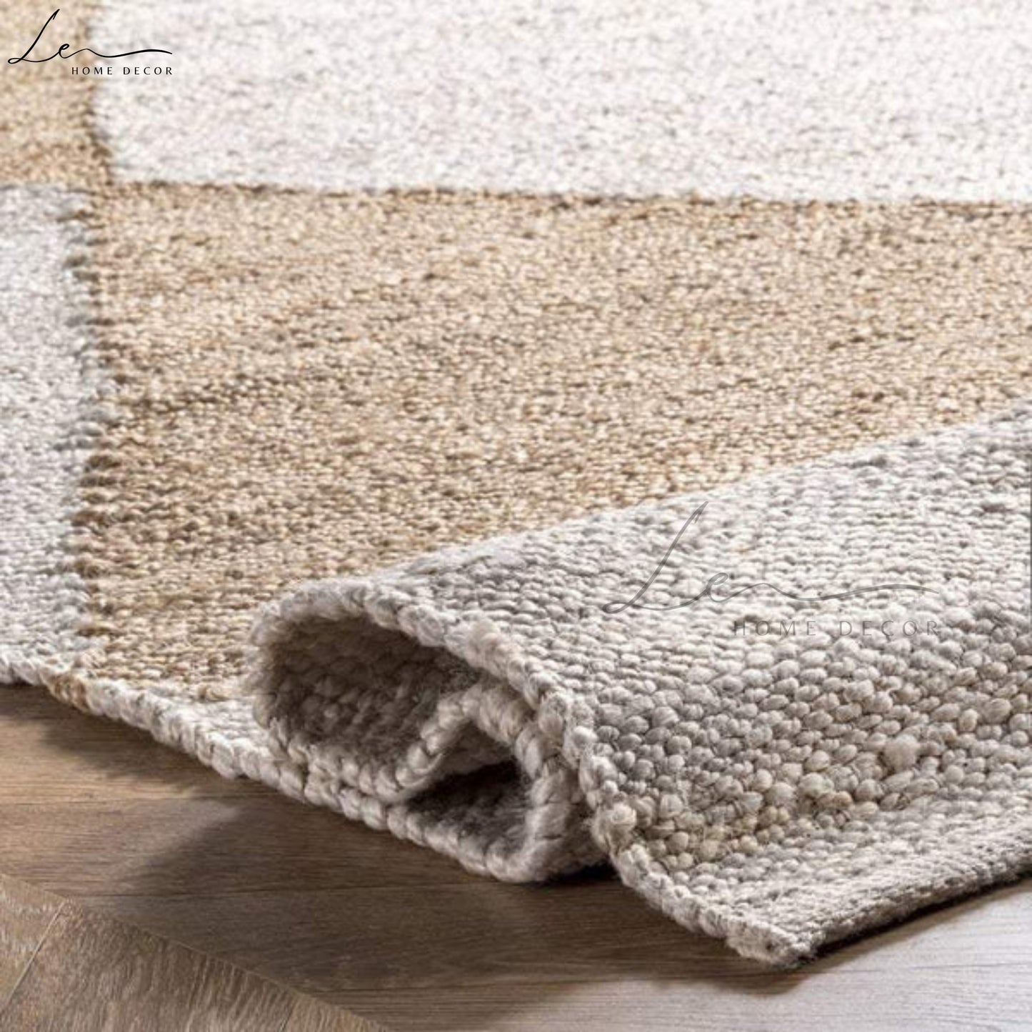 Natural Handmade Jute Rug with Diamond Pattern