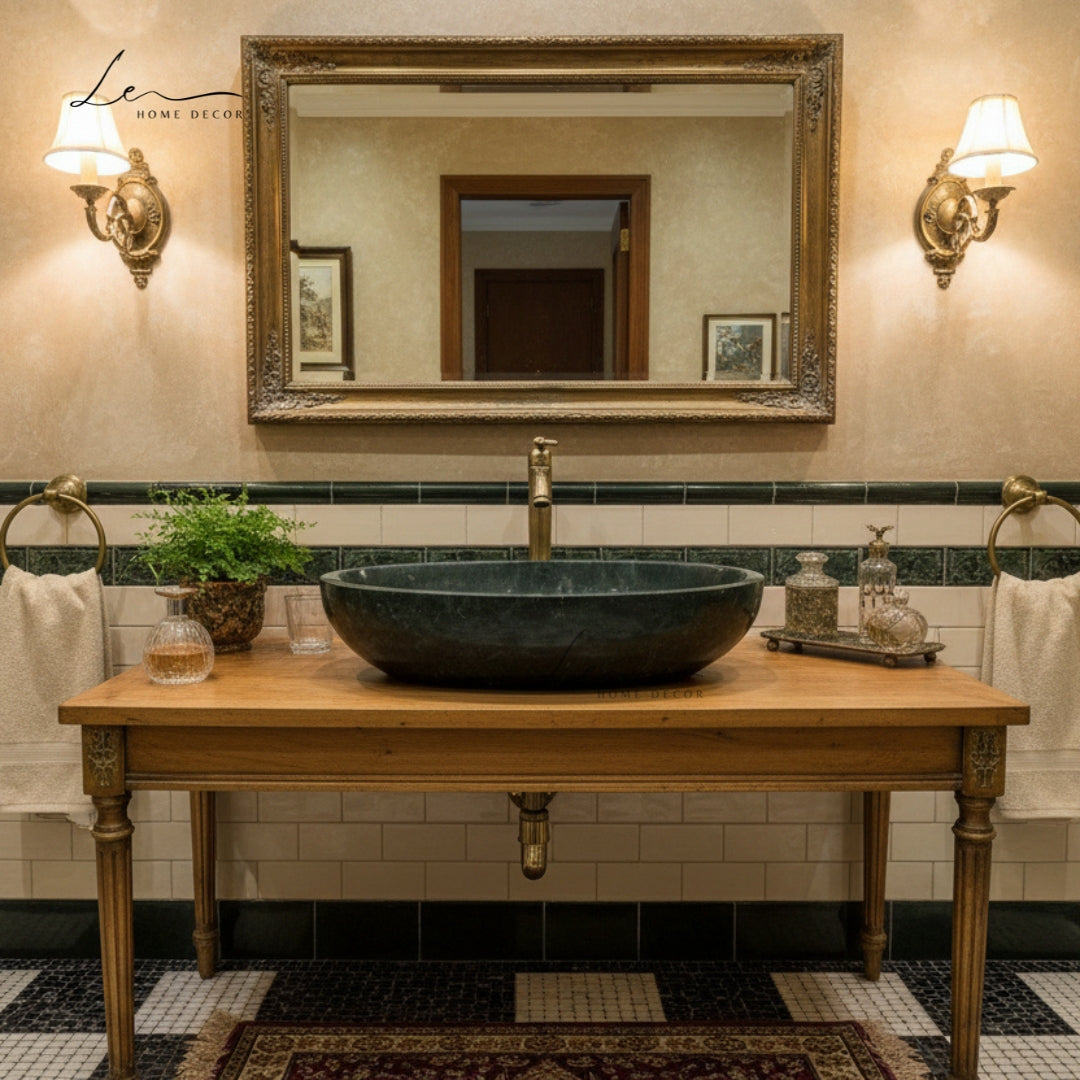 Royal Green Marble Oval Bathroom Basin – Premium Stone Finish