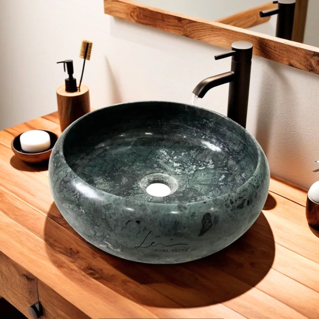 The Minimalist Round Marble Wash Basin - Emerald Green