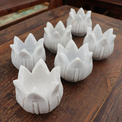 White Marble Lotus Candle Holders