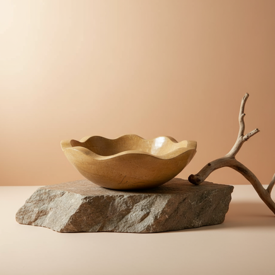 The Fluted Stone Wash Basin - Jaisalmer Brown