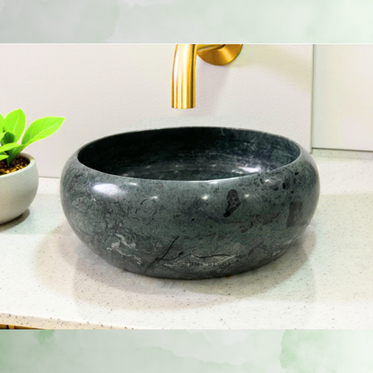 The Minimalist Round Marble Wash Basin - Emerald Green