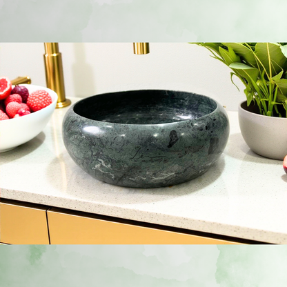 The Minimalist Round Marble Wash Basin - Emerald Green