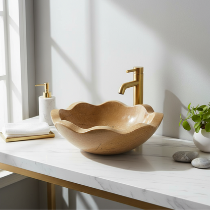 The Fluted Stone Wash Basin - Jaisalmer Brown
