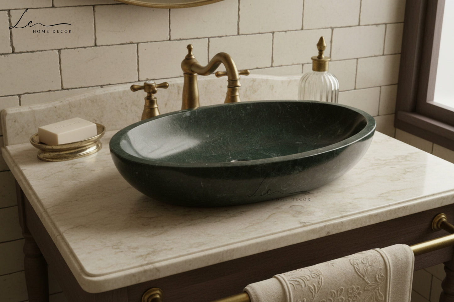 Royal Green Marble Oval Bathroom Basin – Premium Stone Finish