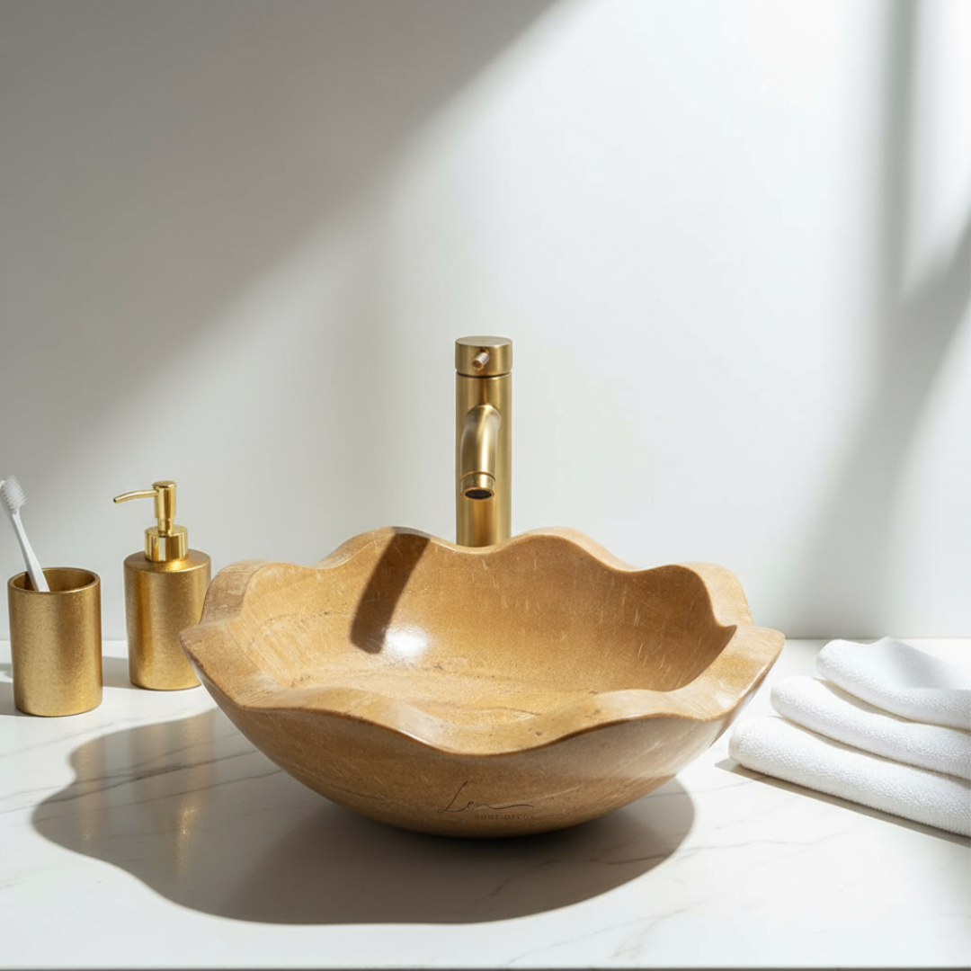 The Fluted Stone Wash Basin - Jaisalmer Brown