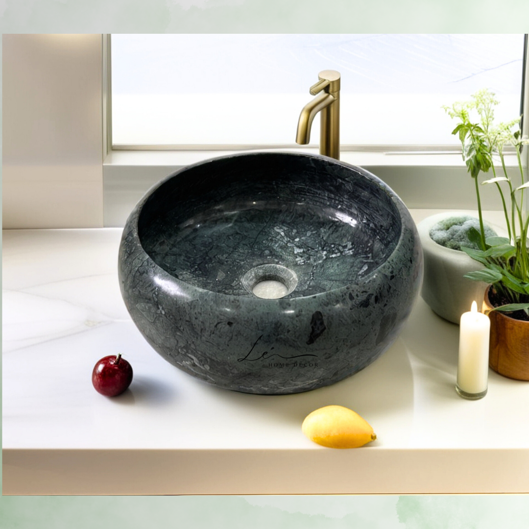 The Minimalist Round Marble Wash Basin - Emerald Green