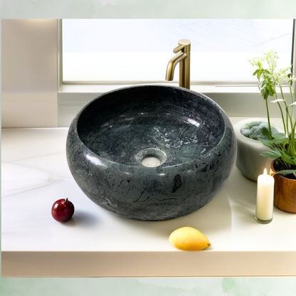 The Minimalist Round Marble Wash Basin - Emerald Green