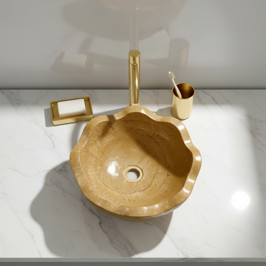 The Fluted Stone Wash Basin - Jaisalmer Brown