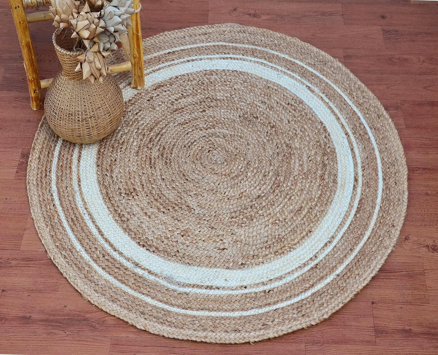 Handmade Beige Braided Round Jute Carpet