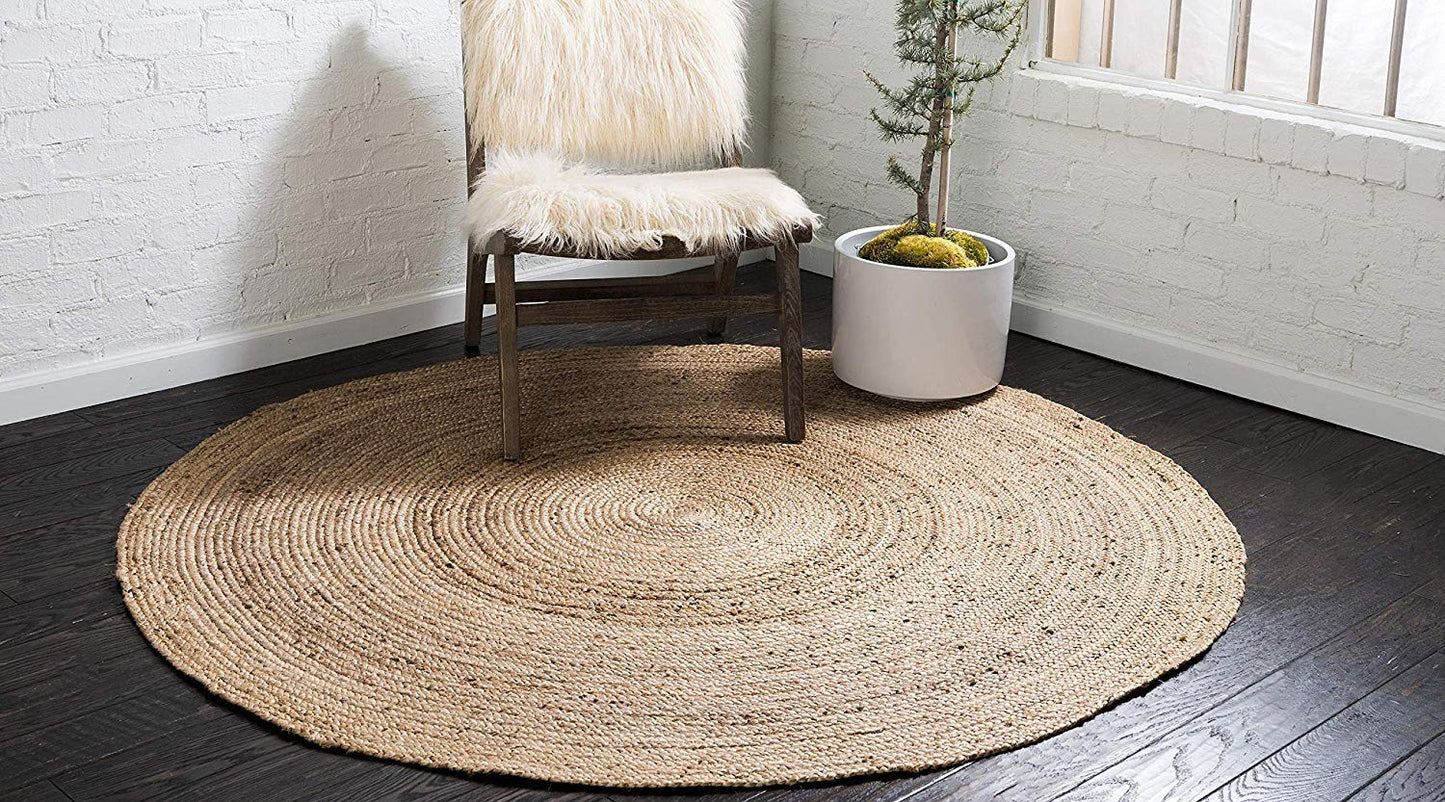 Braided Jute Collection Hand Woven Natural Fibers Natural/Tan Round Carpet