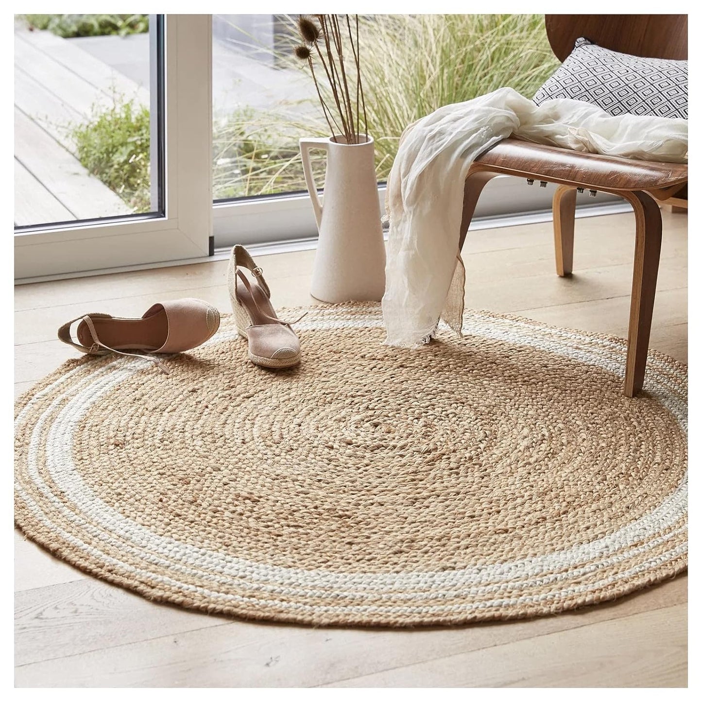 Handmade Beige Braided Round Jute Carpet