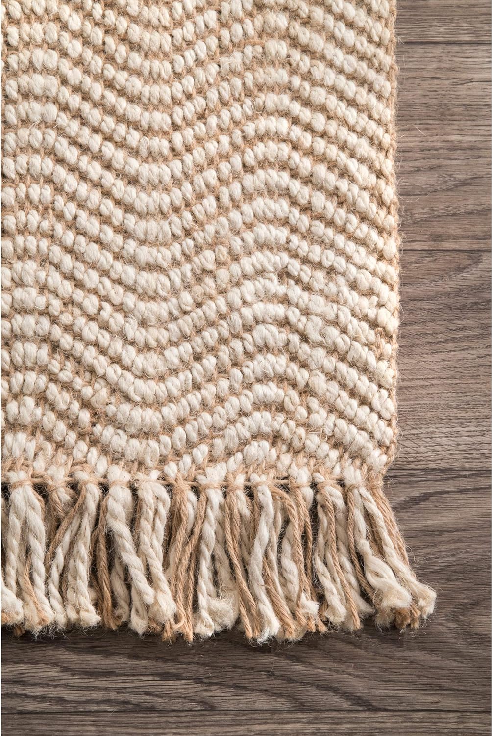 Natural Jute Wavy Chevron With Tassel Area Rug