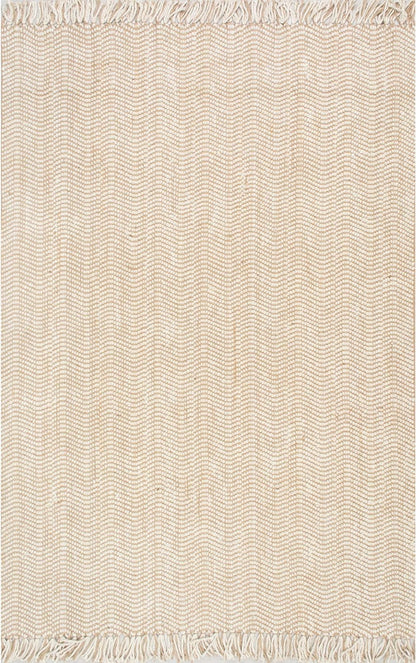 Natural Jute Wavy Chevron With Tassel Area Rug