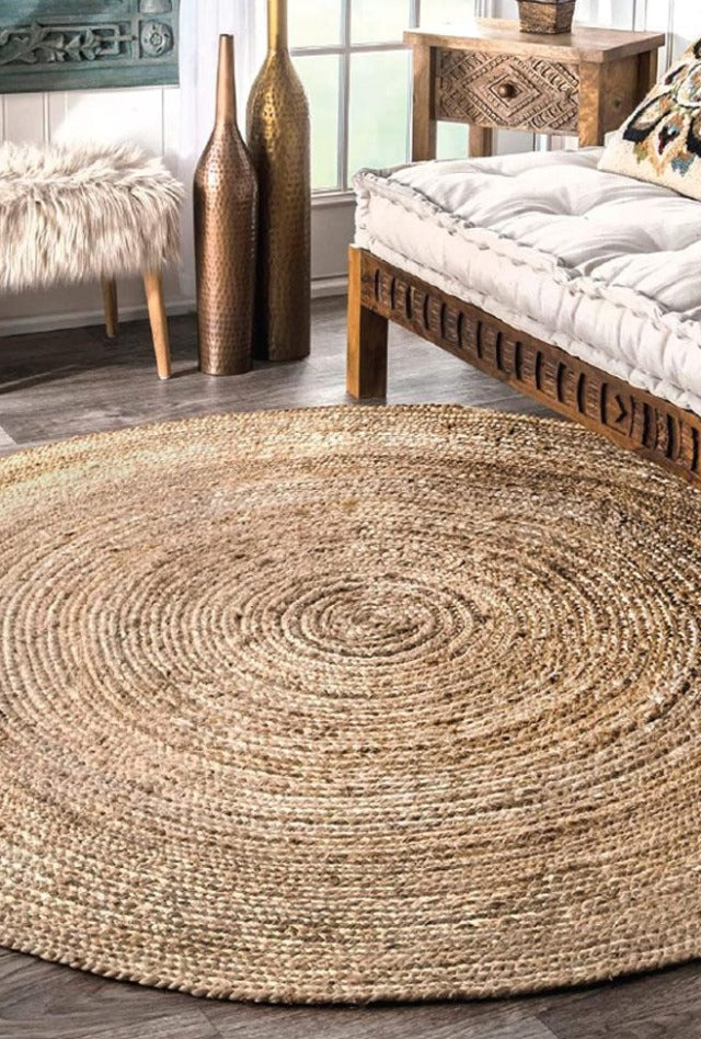 Braided Jute Collection Hand Woven Natural Fibers Natural/Tan Round Carpet