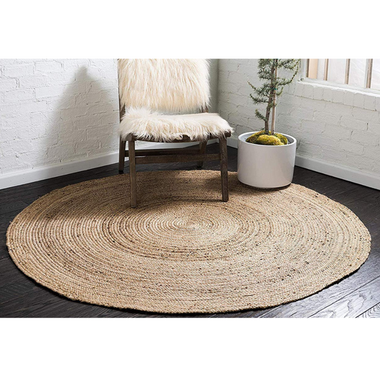 Braided Jute Collection Hand Woven Natural Fibers Natural/Tan Round Carpet
