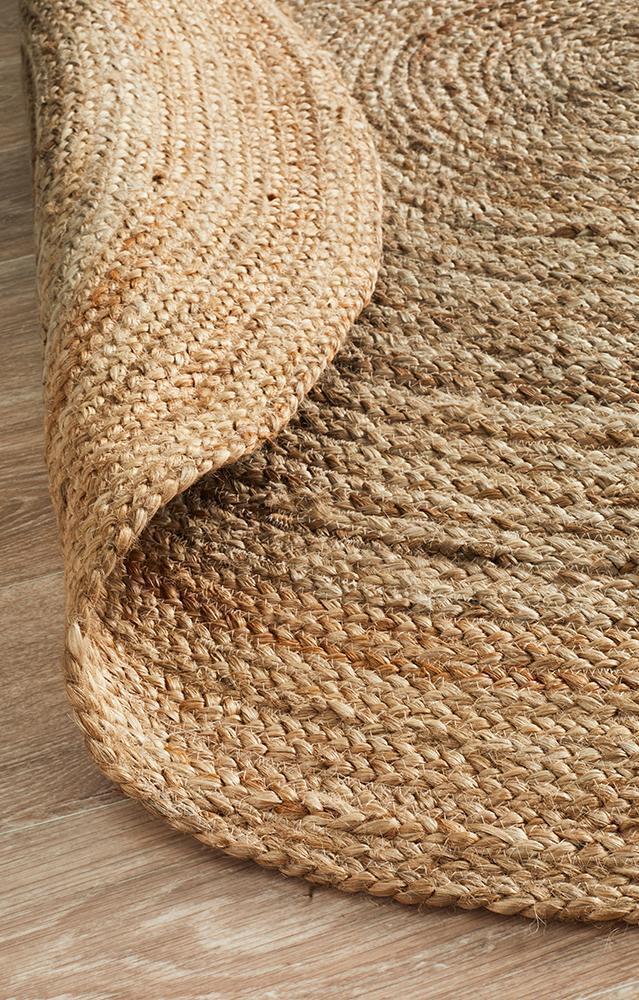 Braided Jute Collection Hand Woven Natural Fibers Natural/Tan Round Carpet