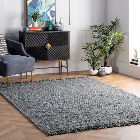 Grey Chunky Jute Tasseled Area Rug