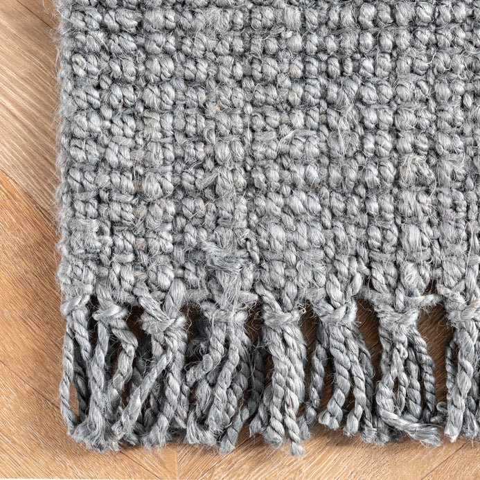Grey Chunky Jute Tasseled Area Rug