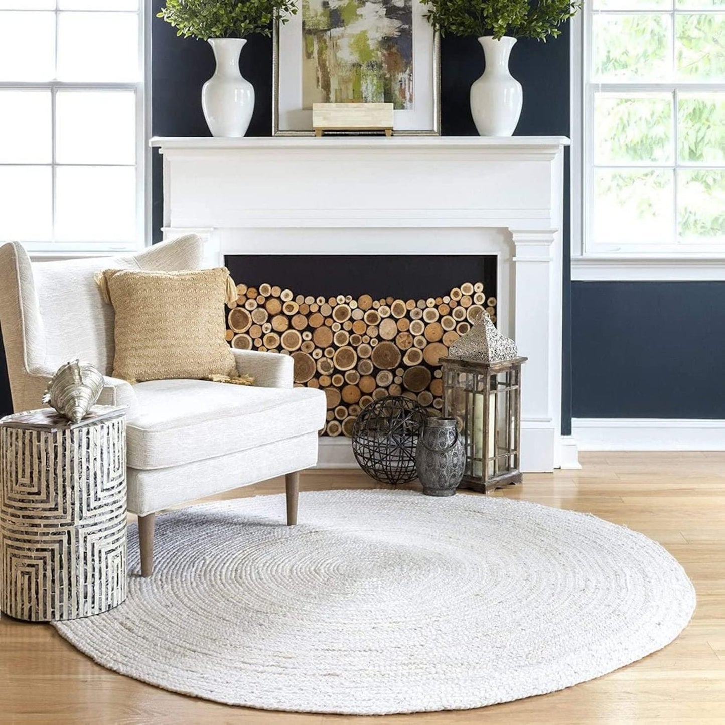 Luxury Off White Jute Braided Area Rug