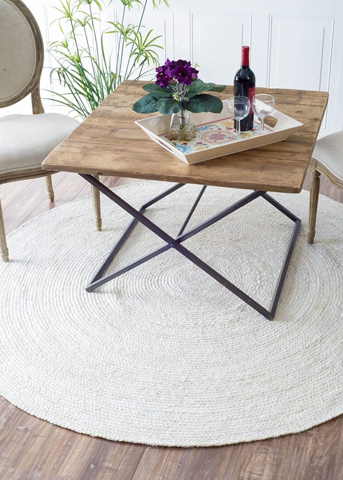Luxury Off White Jute Braided Area Rug