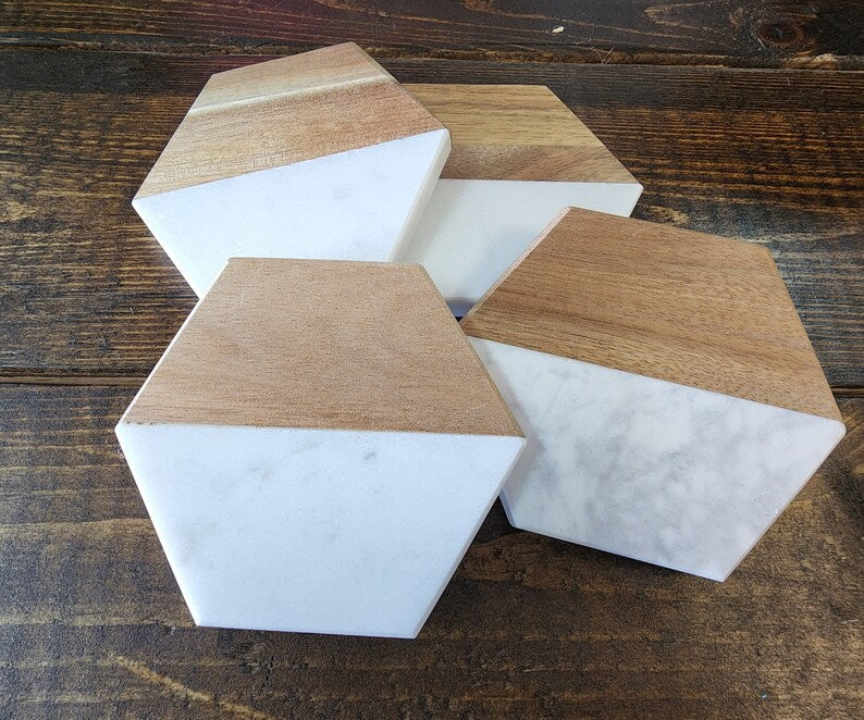 Marble and Wood Personalized Cutting Board and Coasters Set