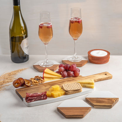 Marble and Wood Personalized Cutting Board and Coasters Set